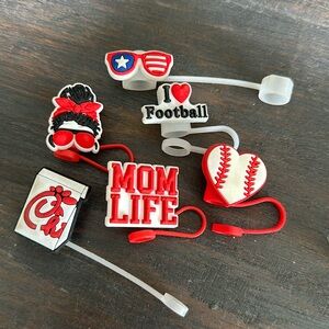Lot of 6 straw toppers red mom chick-fil-a football sport Stanley tumbler